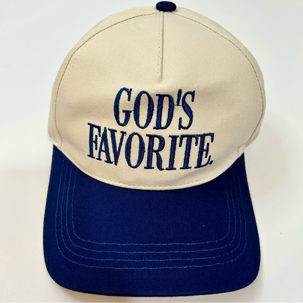 God’s Favorite Women’s Two Tone Canvas Cotton Baseball Hat Cap Tan Navy NEW Cute - Picture 2 of 5